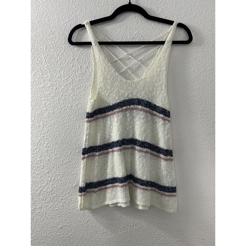 Womans American Eagle Outfitters Cream Striped Sweater Tank Criss Cross Straps M
